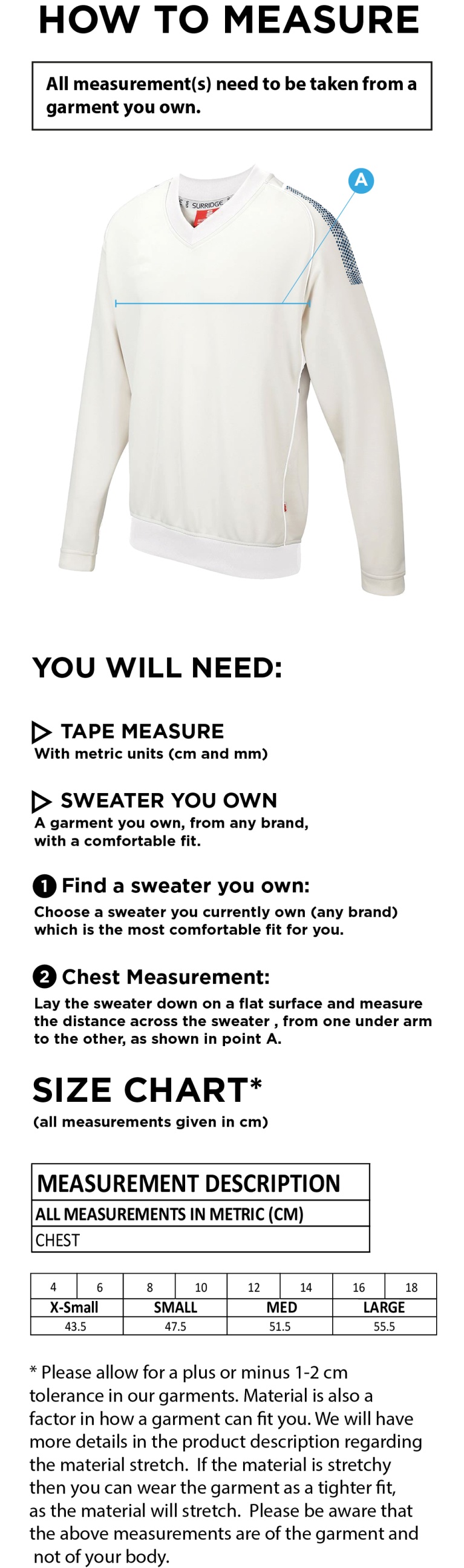 HORNCHURCH CC BLAST LONG SLEEVE WOMEN'S SWEATER - Ivory - Size Guide