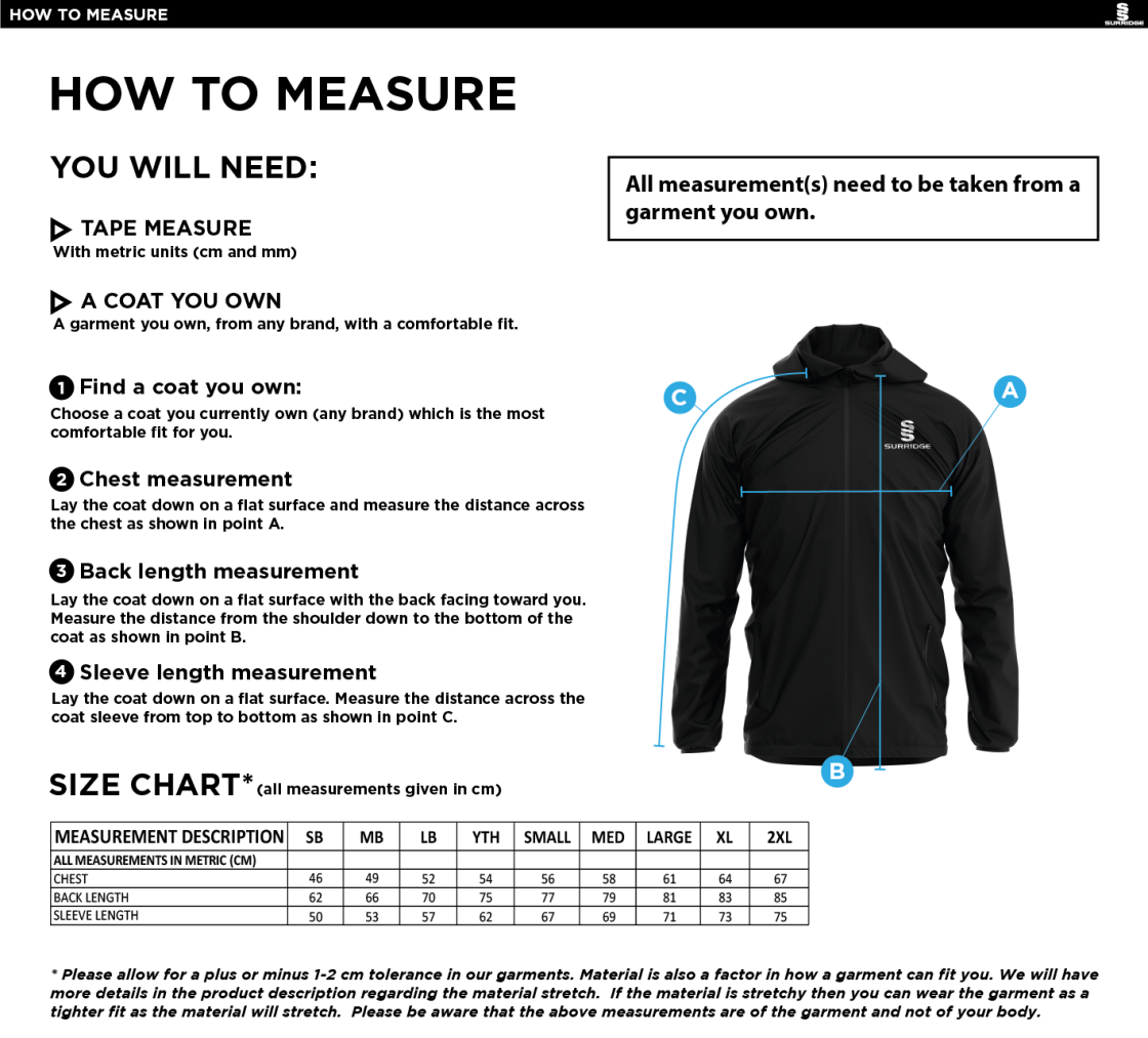 HORNCHURCH CC Dual Elite 1/4 Zip Hoody / Rain Jacket : Black - Size Guide