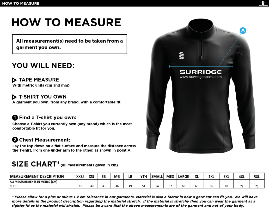 Hornchurch CC - Dual Mid-layer - Size Guide
