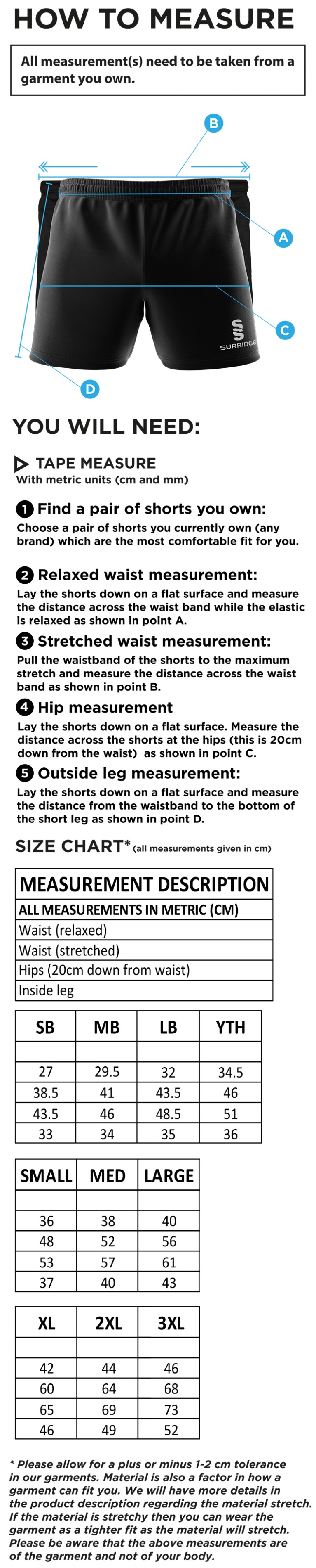 Hornchurch CC - Gym Shorts - Size Guide