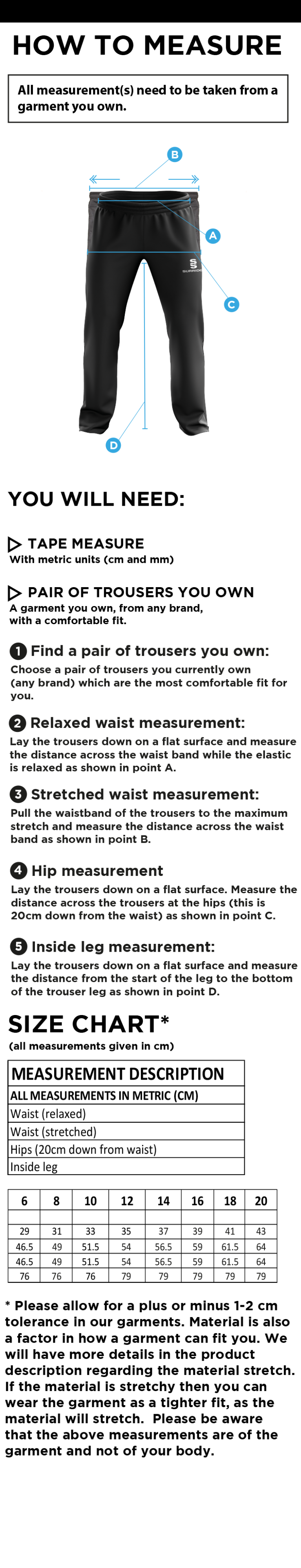 HORNCHURCH CC Classic Tracksuit Pant With Thigh Length Zip Black Female - Size Guide