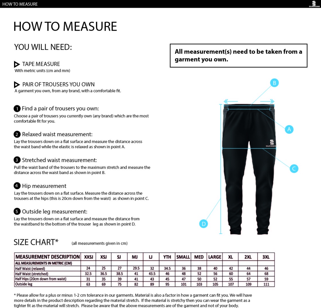 Hornchurch CC - Tek Slim Pant - Size Guide