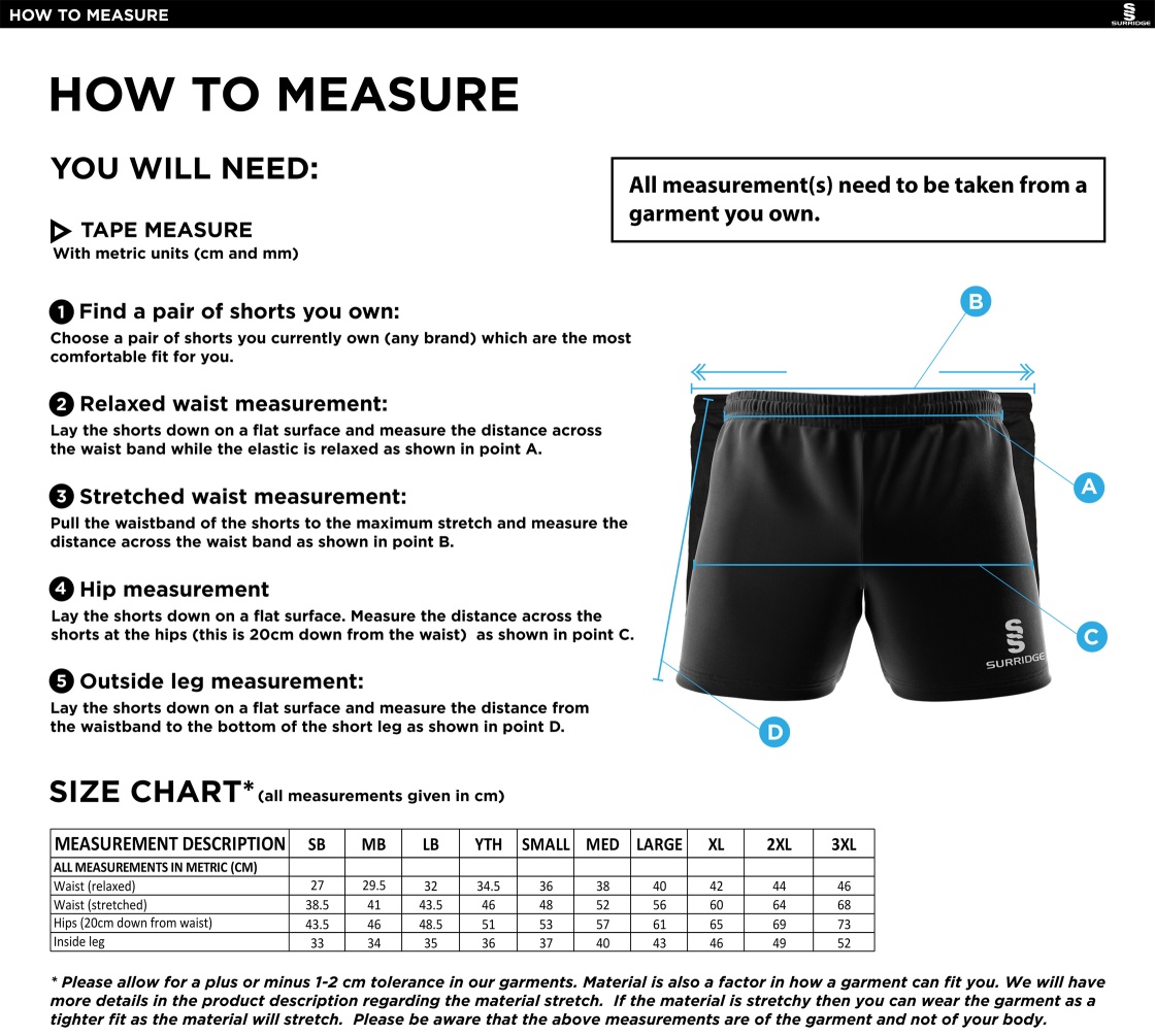 Hornchurch CC - Gym Shorts - Size Guide
