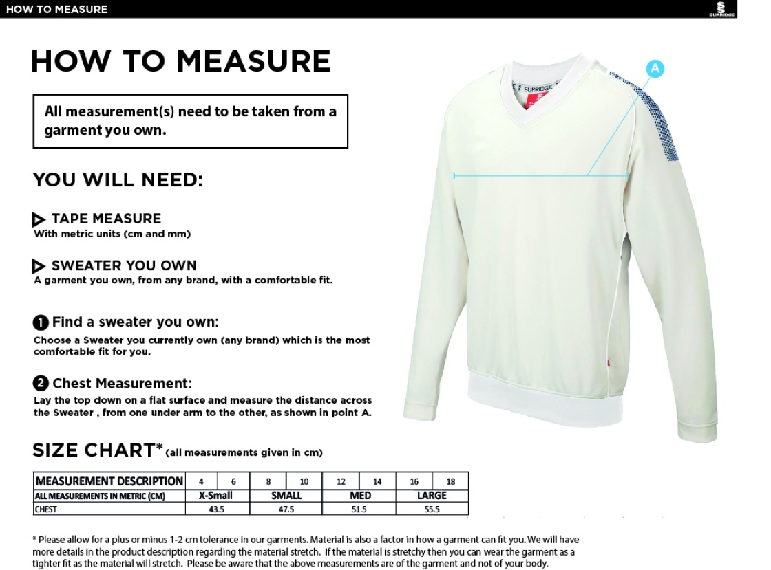 HORNCHURCH CC BLAST LONG SLEEVE WOMEN'S SWEATER - Ivory - Size Guide