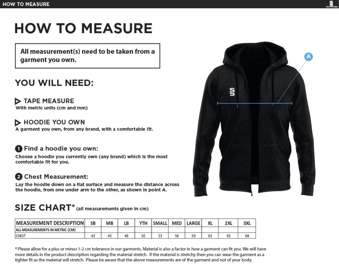 Hornchurch CC - Dual Hoody - Size Guide