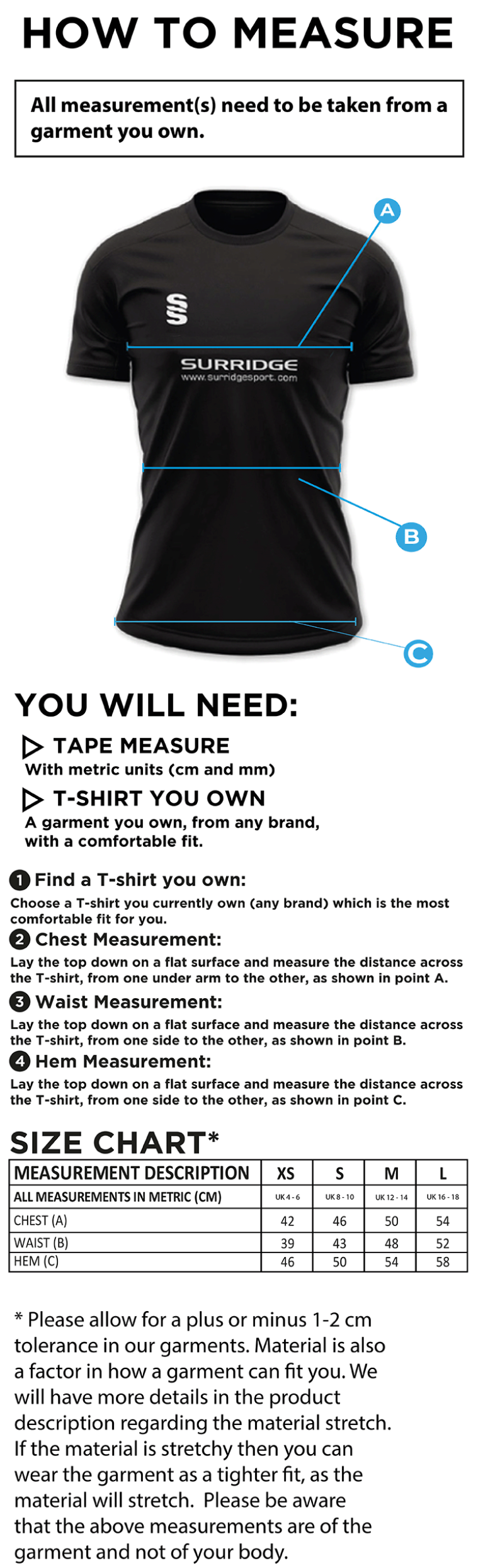 Hornchurch CC - Women's Dual Polo Shirt - Size Guide